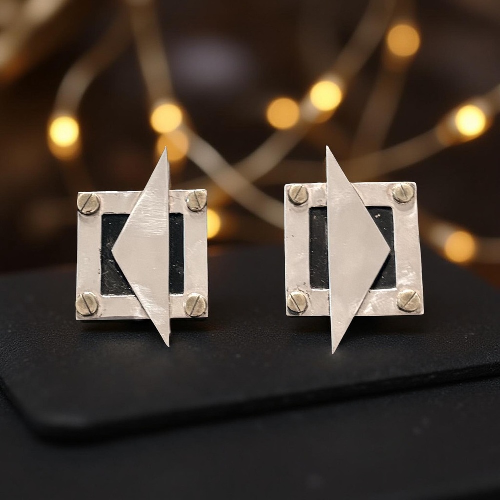 🆕 Vintage Taxco Sterling Silver Art Deco Clip-On Earrings TC-175 Mexico 925 - Picture 4 of 7